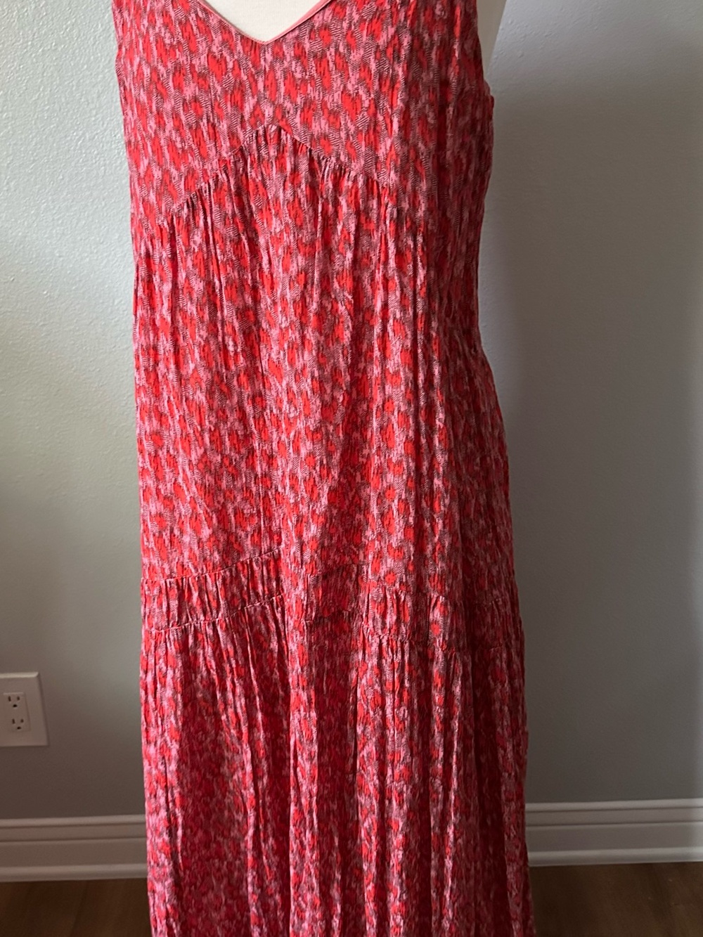 Joie Coral-Red Patterned Sleeveless Maxi Dress